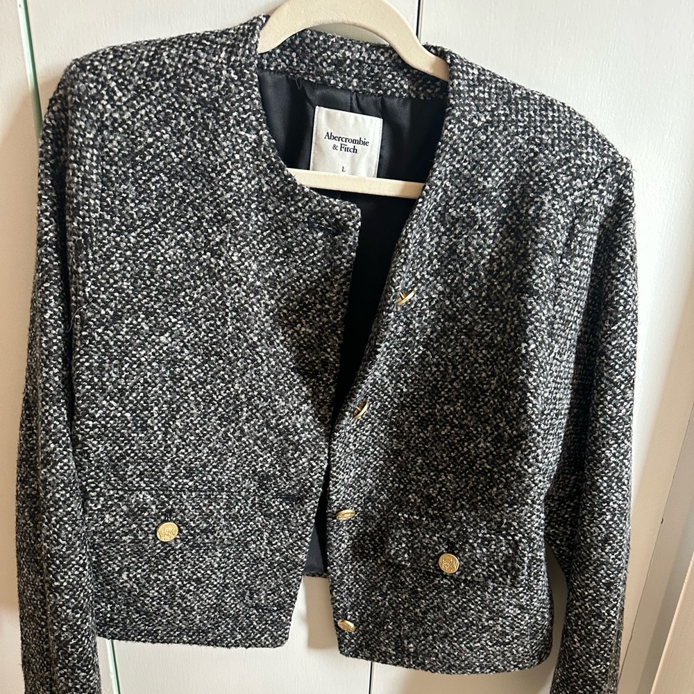 Abercrombie & Fitch Women's Gray Tweed Collarless Blazer